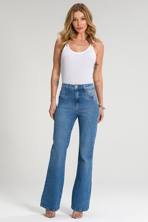 Calça Jeans Feminina Flare Comprimento Cropped Tradicional