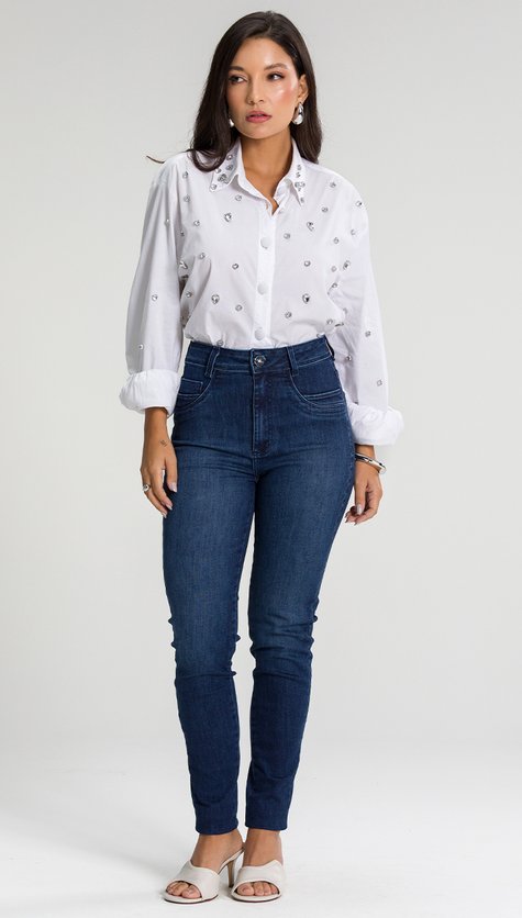 Calça Jeans Feminina Leve Lixado Skinny Alta